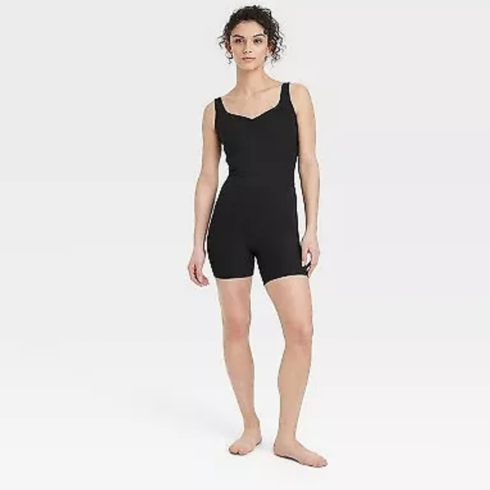 Women's Brushed Sculpt Rib Short Active Bodysuit - All In Motion Black L